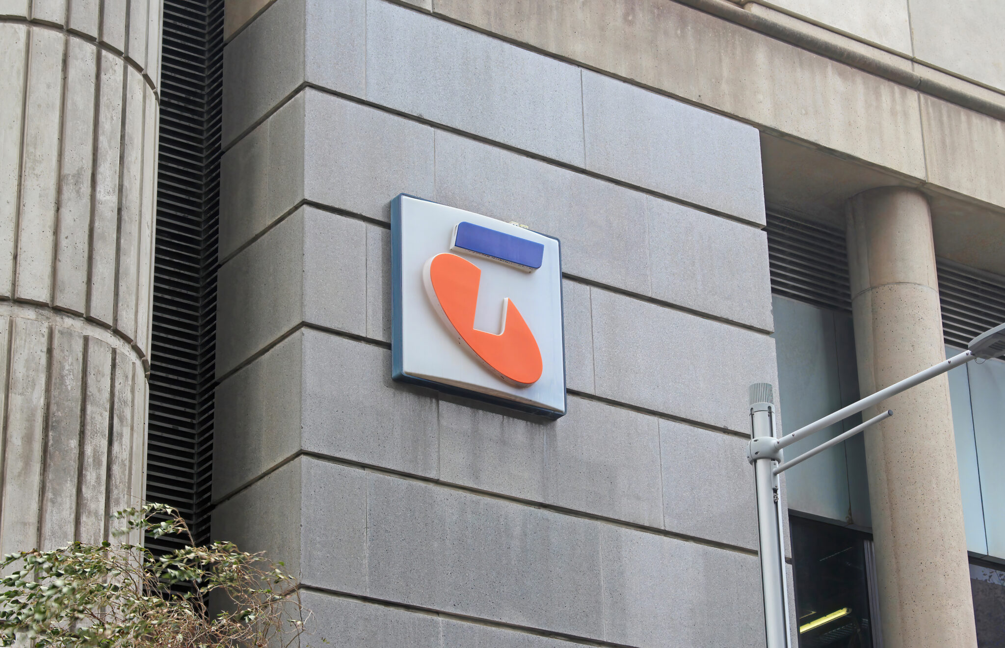 Telstra logo signage on the front of Telstra Kent Exchange building