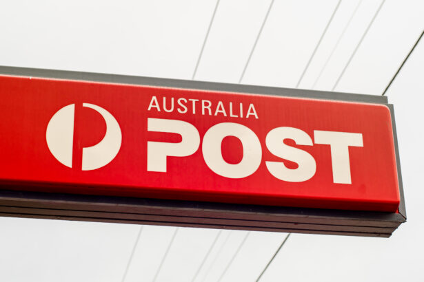 Australia Post Office outside signboard with logo.