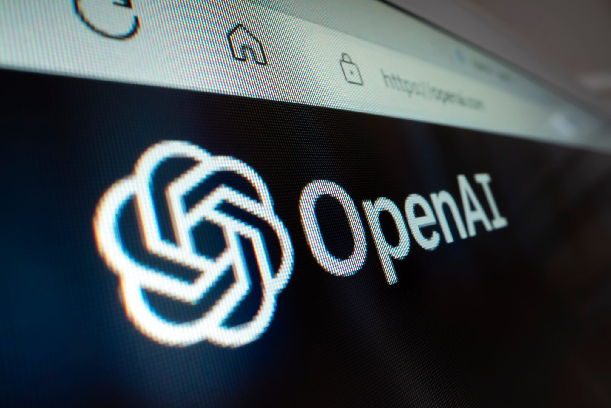 Macro shot of OpenAI logo on its website
