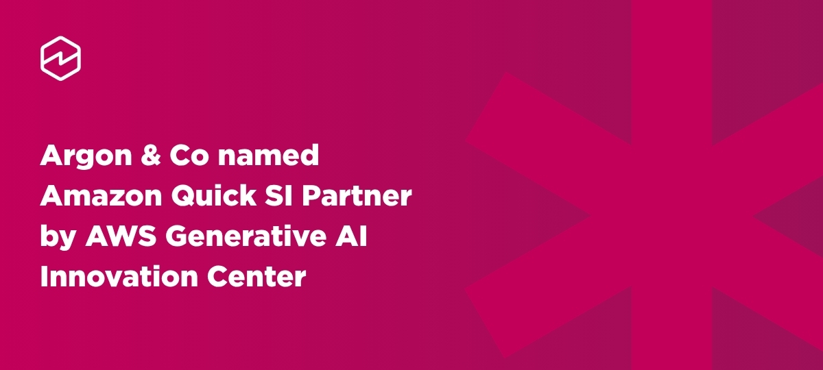 Argon & Co announcement graphic stating the company has been named an Amazon Quick SI Partner by the AWS Generative AI Innovation Center.